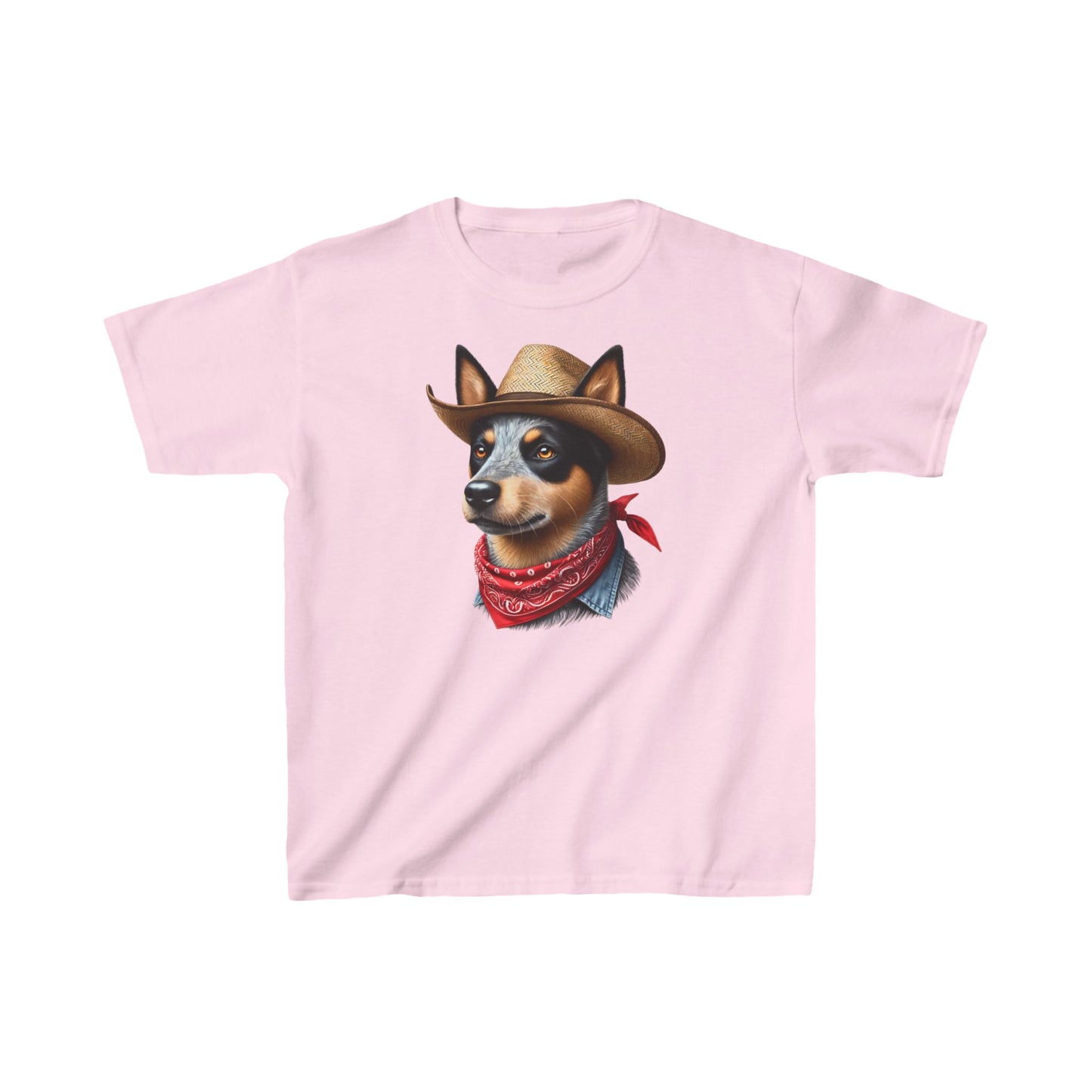 Cattle Dog Wearing A Bandana & Straw Hat Youth T-Shirt - Too Cute Pets