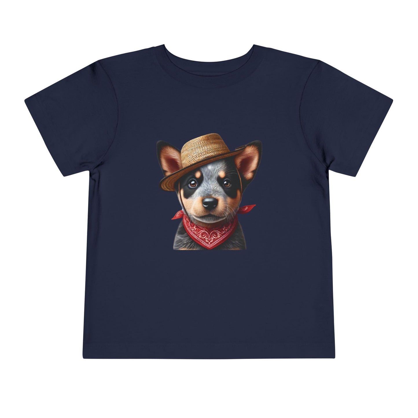 Cattle Dog Puppy Wearing Bandana & Straw Hat Toddler Tee - Too Cute Pets