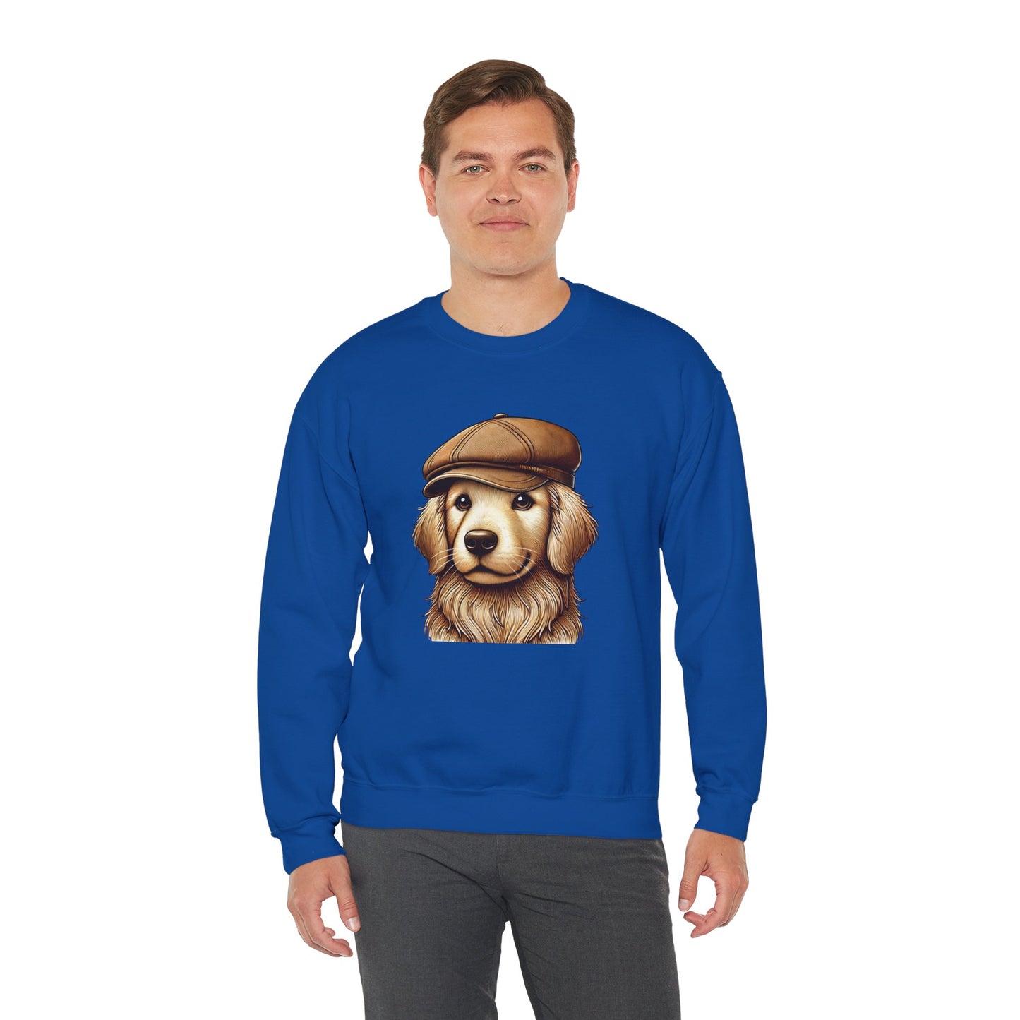 Golden Retriever In Newsboy Hat - Adult Crewneck Sweatshirt - Too Cute Pets