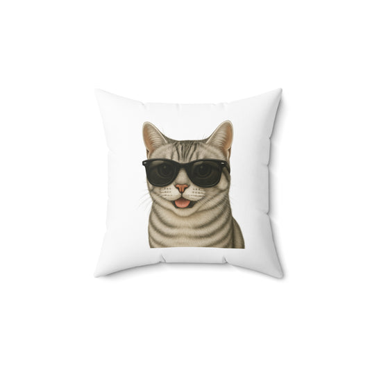 American Shorthair Silver Tabby Wearing Sunglasses - Throw Pillow