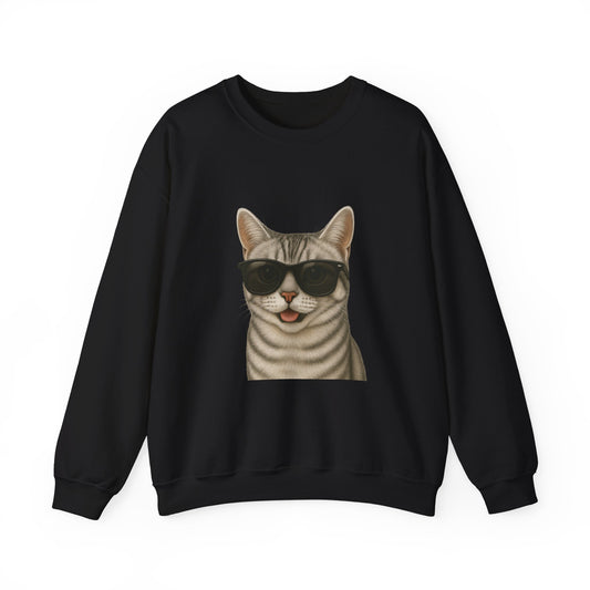 American Shorthair Silver Tabby Wearing Sunglasses - Adult Crewneck Sweatshirt