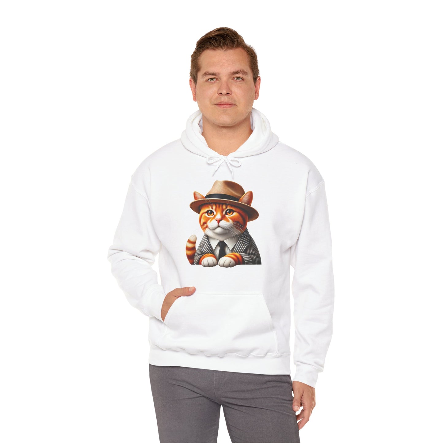 Tabby Cat in Fedora & Suit – Adult Unisex Hoodie