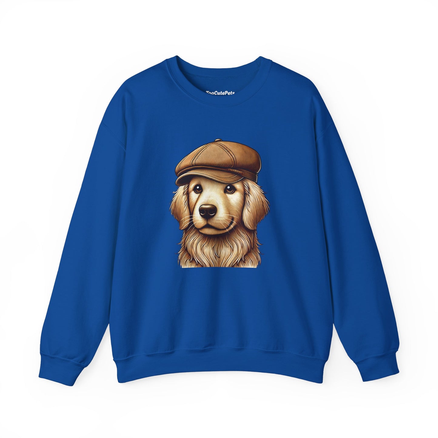 Golden Retriever In Newsboy Hat - Adult Crewneck Sweatshirt - Too Cute Pets