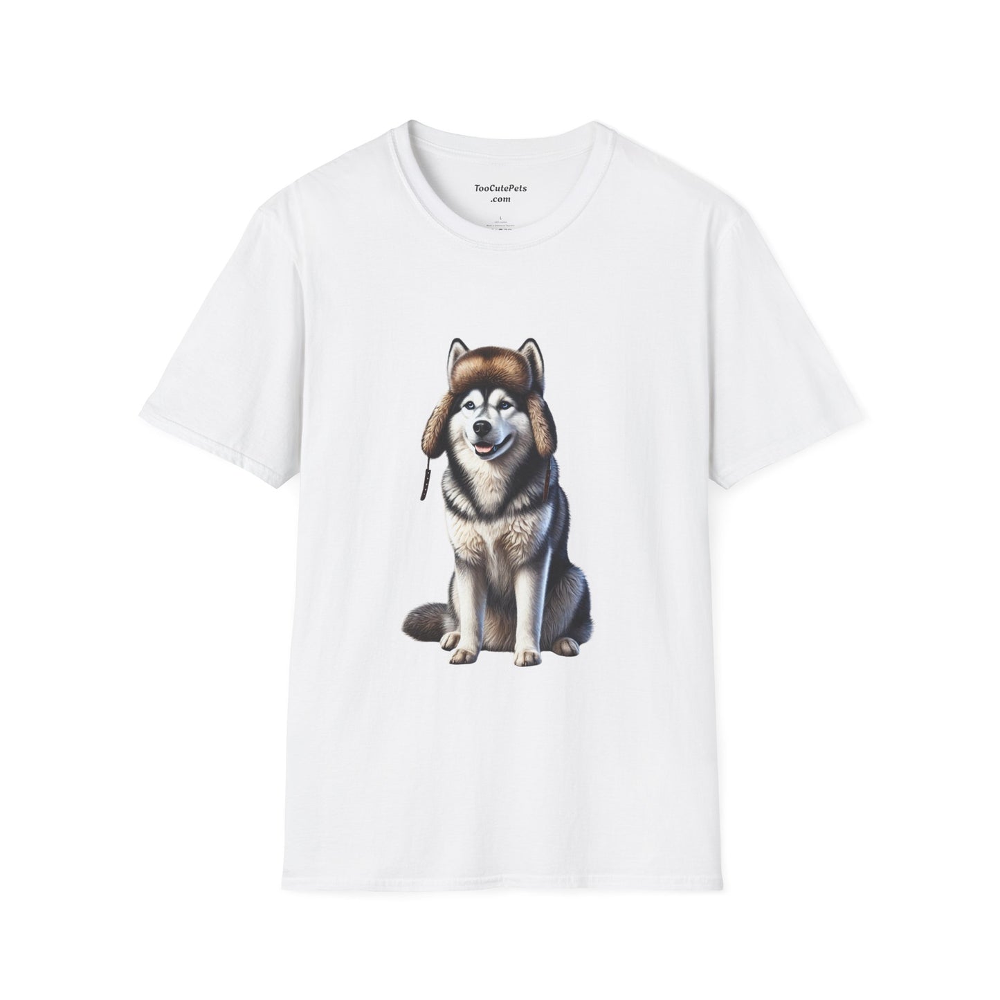Husky Wearing A Fur Trappers hat- Adult T-Shirt - Too Cute Pets