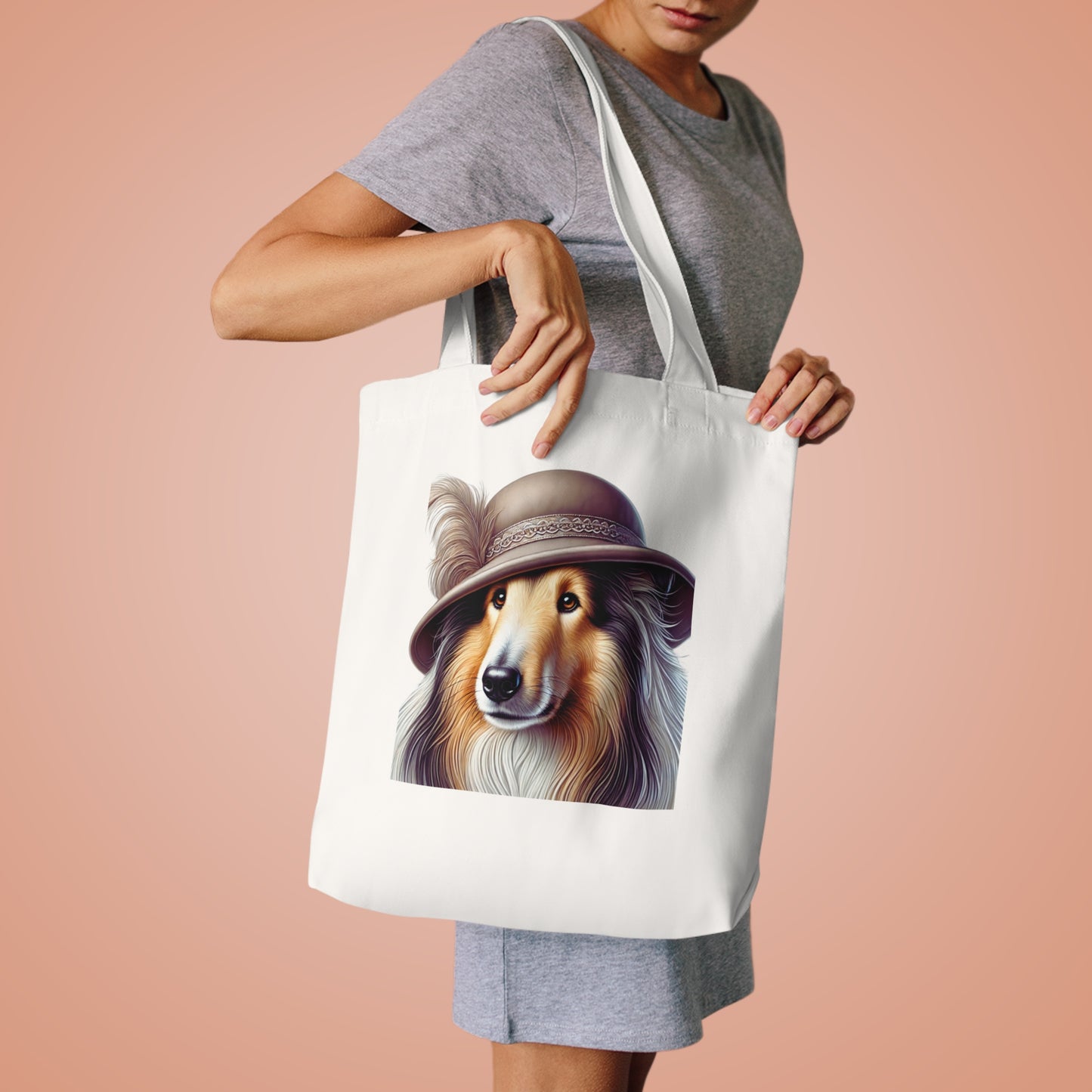 Collie Wearing a Cloche Hat - Cotton Tote Bag