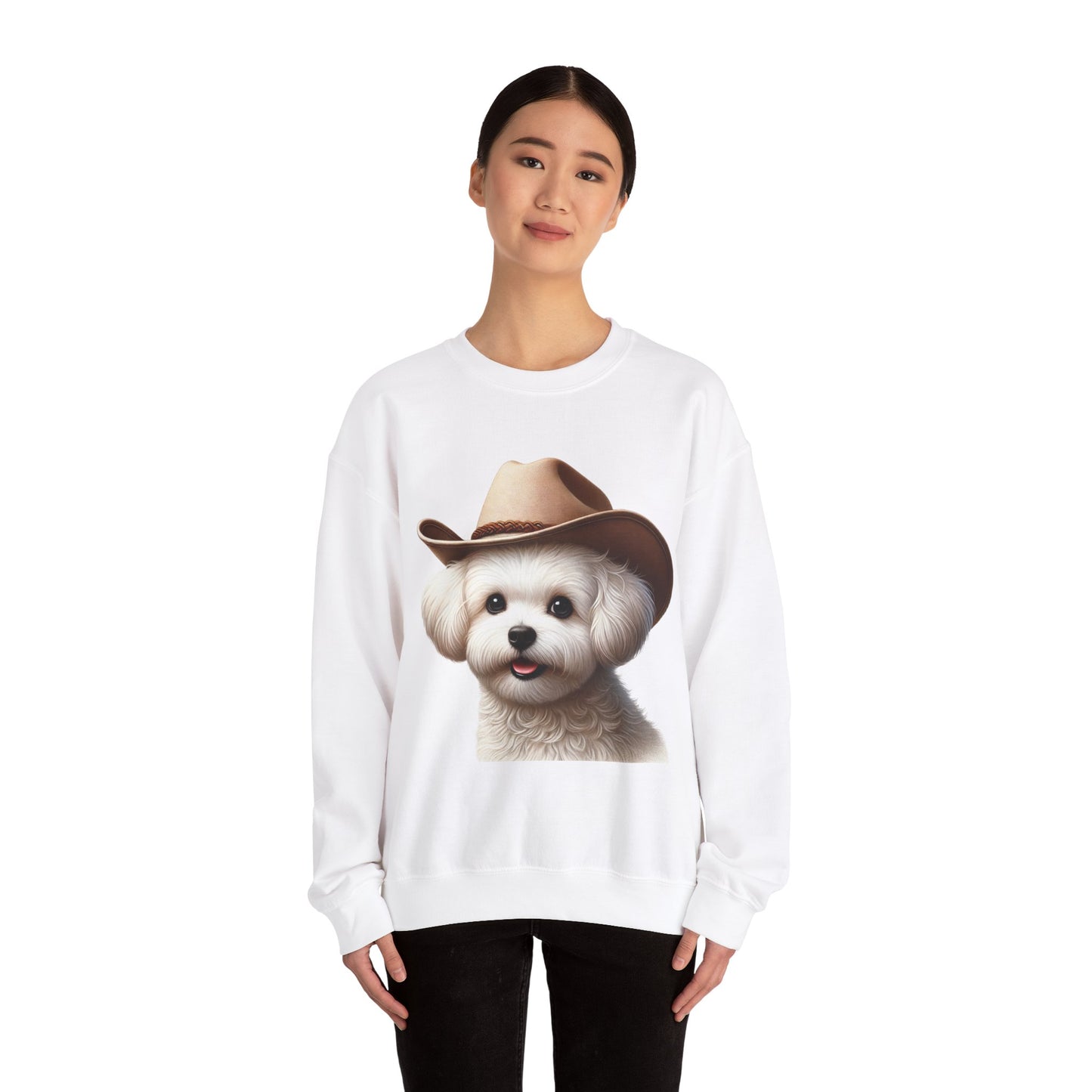 Cute Maltese Wearing A Cowgirl Hat- Adult Crewneck Sweatshirt - Too Cute Pets