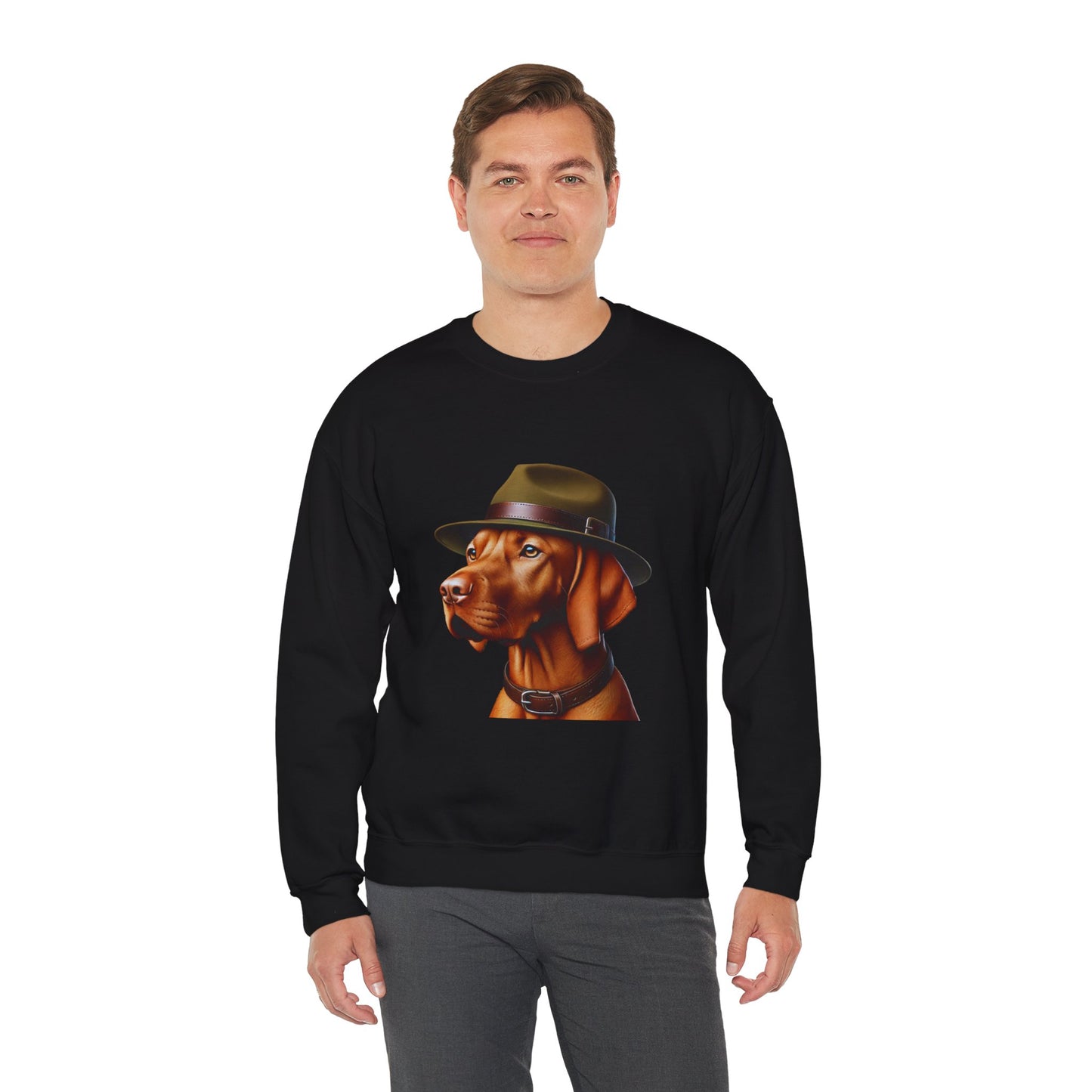 Dashing Vizsla Wearing A Campaign Hat- Adult Crewneck Sweatshirt - Too Cute Pets