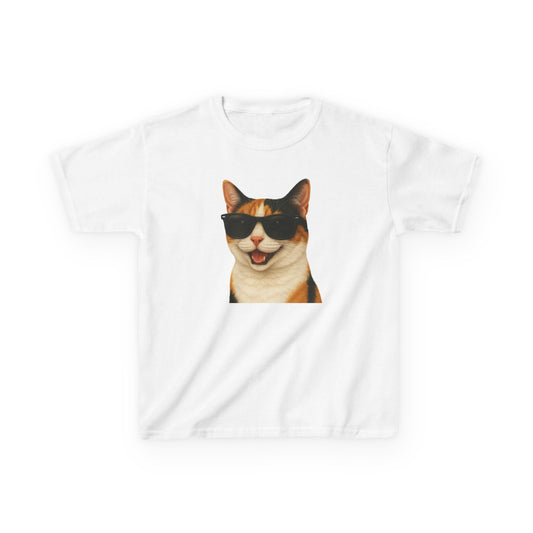 Calico Shorthair Cat Wearing Sunglasses Kids Tee