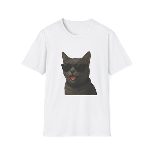 Gray Cat Wearing Sunglasses - Adult T-Shirt