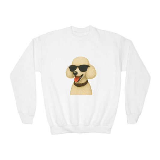 White Poodle Wearing Sunglasses - Youth Crewneck Sweatshirt