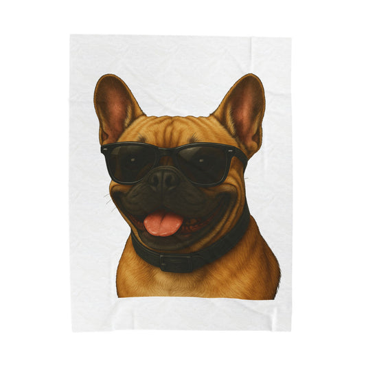 French Bulldog Wearing Sunglasses - Sherpa Blanket