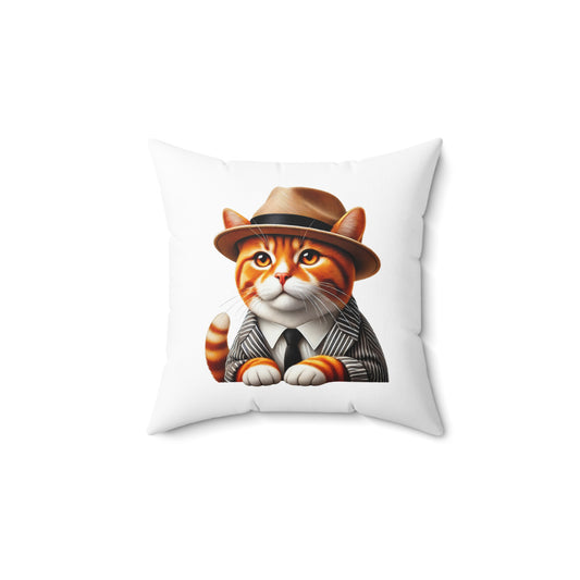 Tabby Cat Wearing a Fedora - Throw Pillow