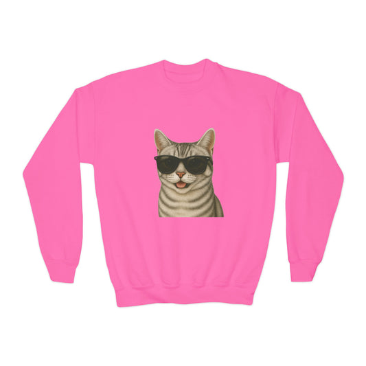 American Shorthair Silver Tabby Cat Wearing Sunglasses - Youth Sweatshirt