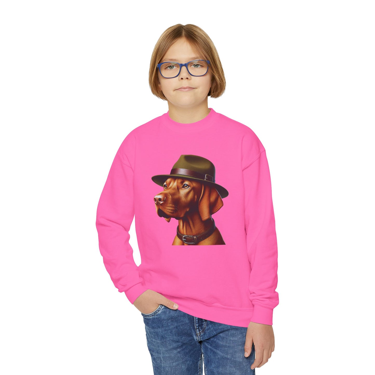 Vizsla Wearing Campaign Hat - Youth Sweatshirt - Too Cute Pets