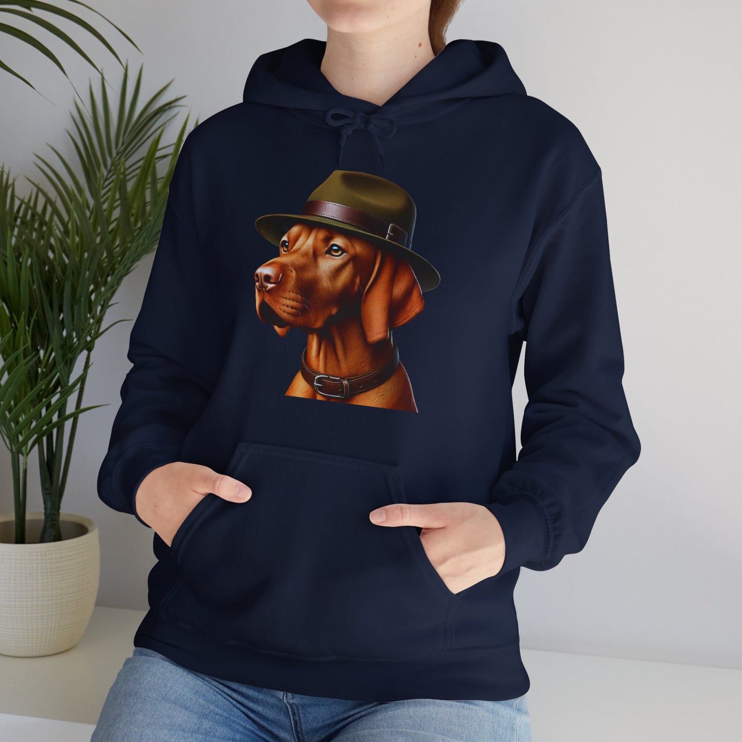 Dashing Vizsla Wearing Campaign Hat - Adult Hoodie - Too Cute Pets