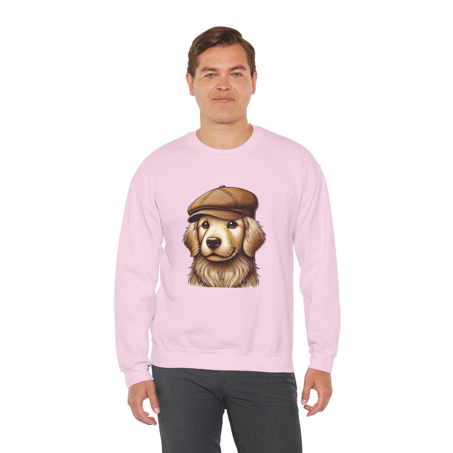 Golden Retriever In Newsboy Hat - Adult Crewneck Sweatshirt - Too Cute Pets