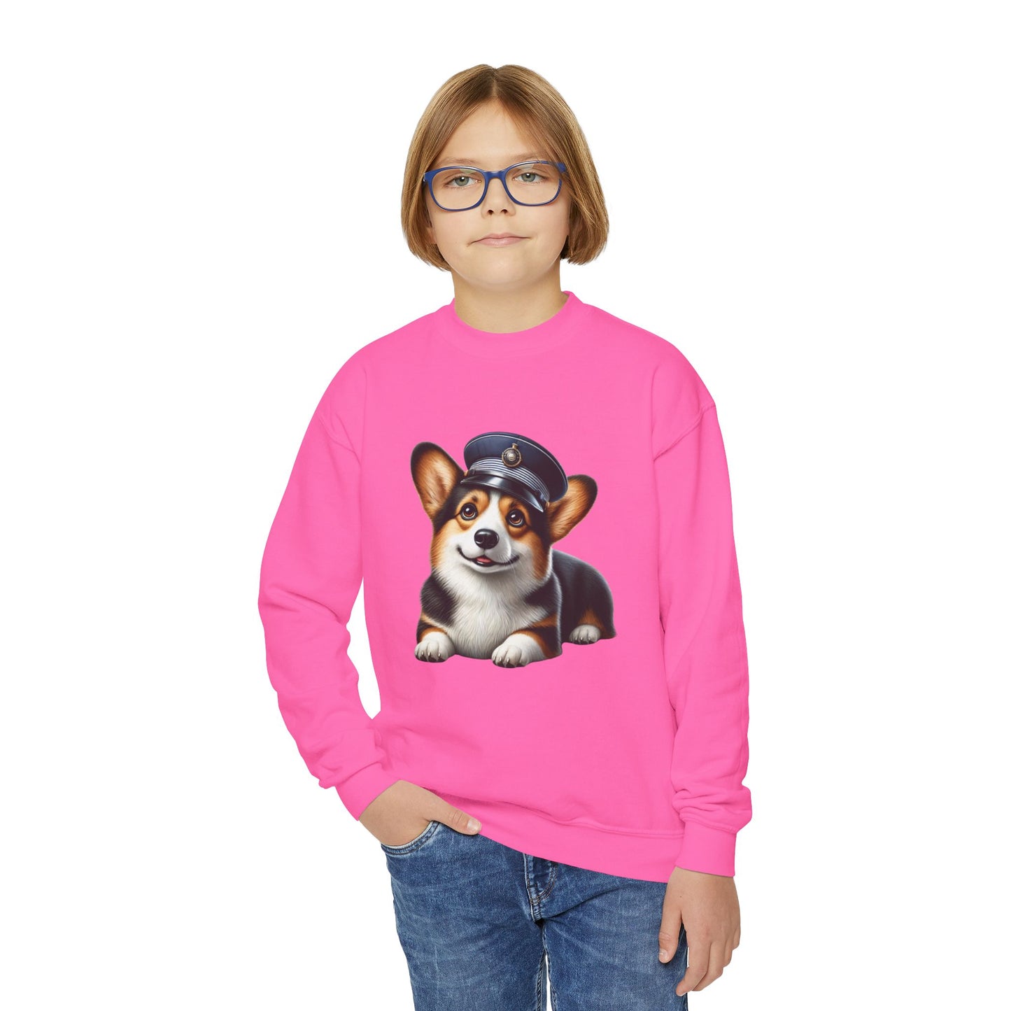 Corgi Wearing Conductor Hat - Youth Sweatshirt - Too Cute Pets Clothing Line