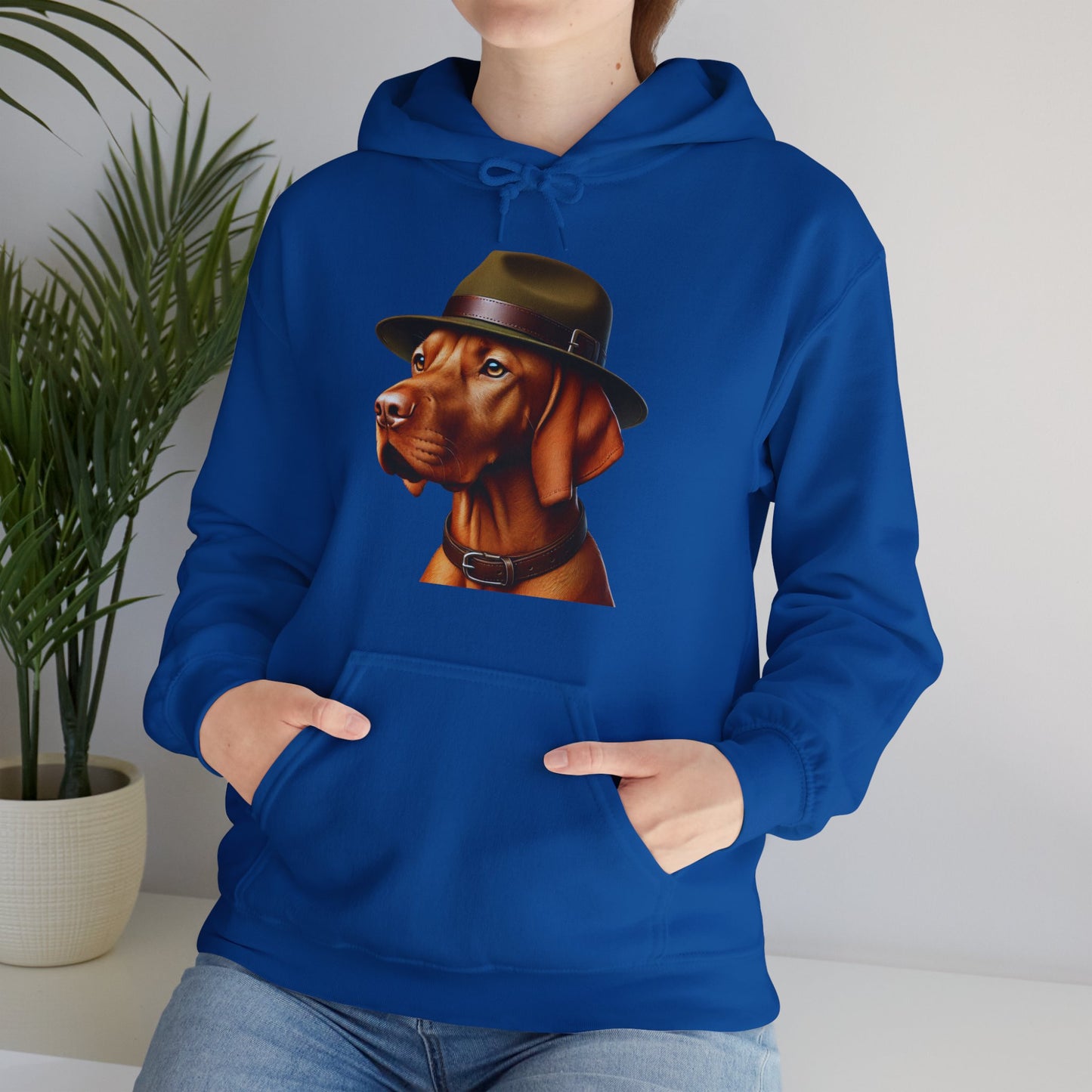 Dashing Vizsla Wearing Campaign Hat - Adult Hoodie - Too Cute Pets