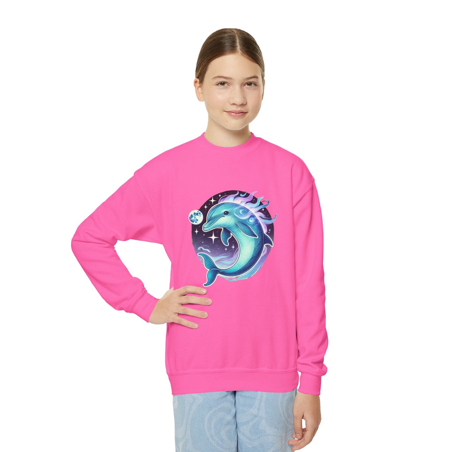 Luna The Dolphin Youth Crewneck Sweatshirt - Comfy and Cute Style for Kids