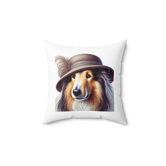 Collie Wearing a Cloche Hat - Throw Pillow