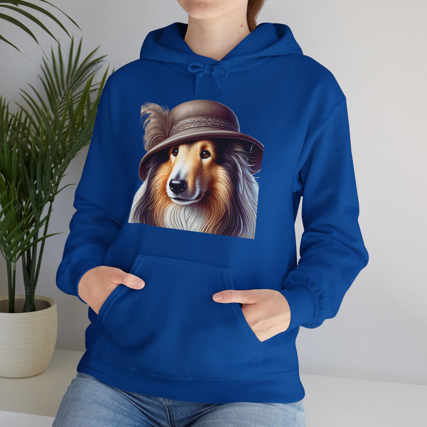 Collie Wearing Cloche Hat - Adult Hoodie - Too Cute Pets
