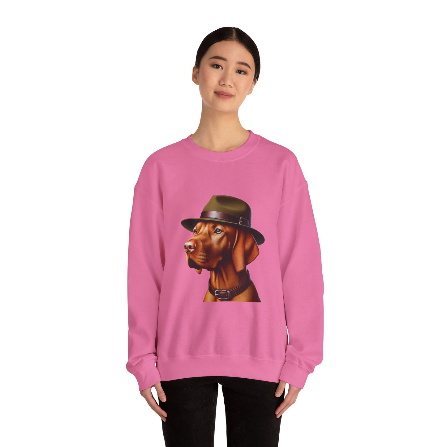 Dashing Vizsla Wearing A Campaign Hat- Adult Crewneck Sweatshirt - Too Cute Pets