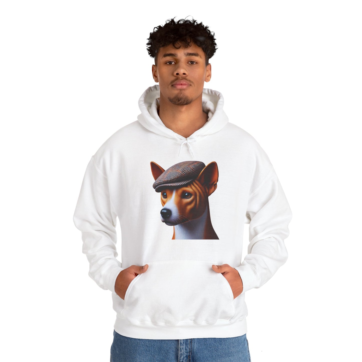 Basenji Wearing Tweed Flat Cap - Adult Hoodie - Too Cute Pets