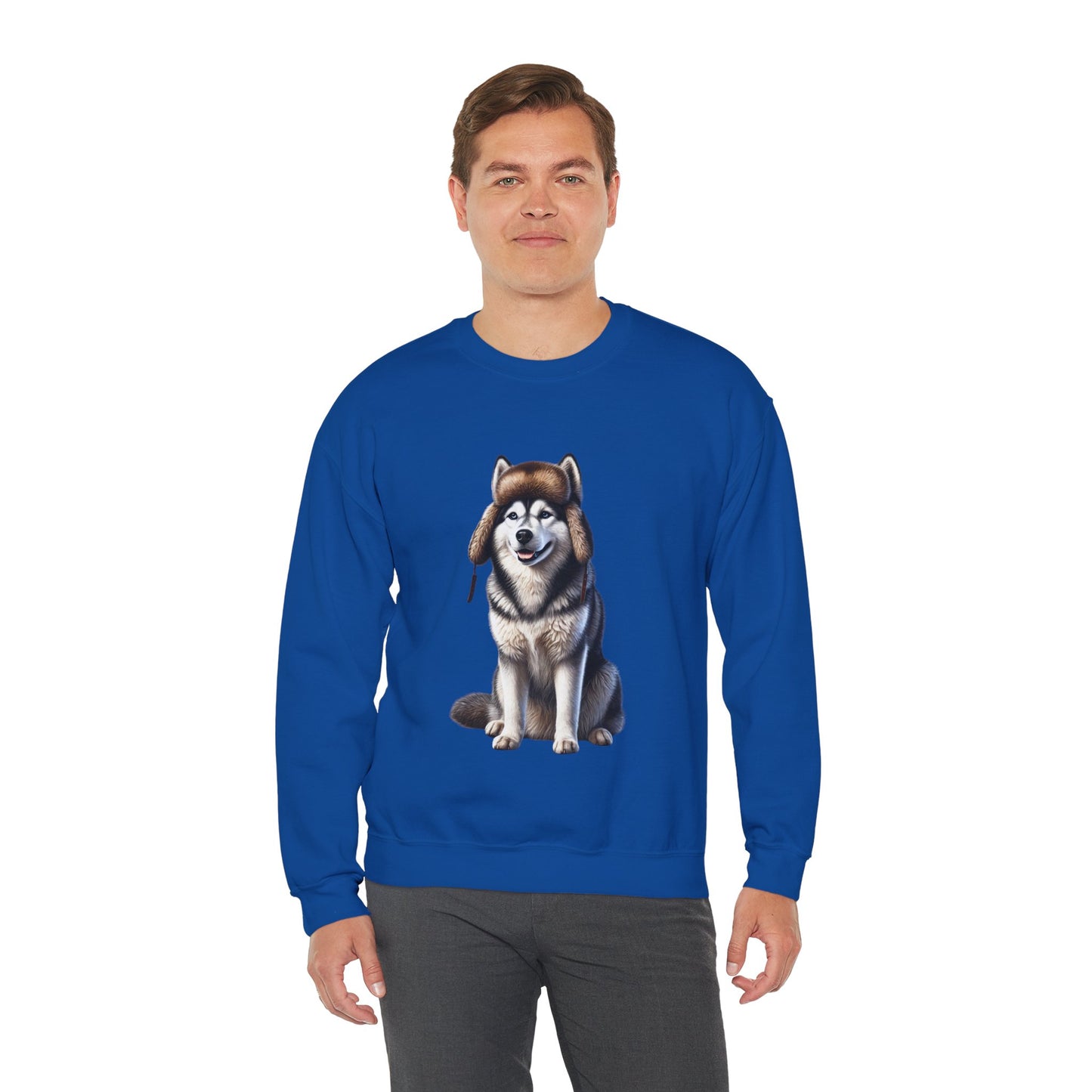Husky in Fur Trappers Hat - Adult Crewneck Sweatshirt - Too Cute Pets