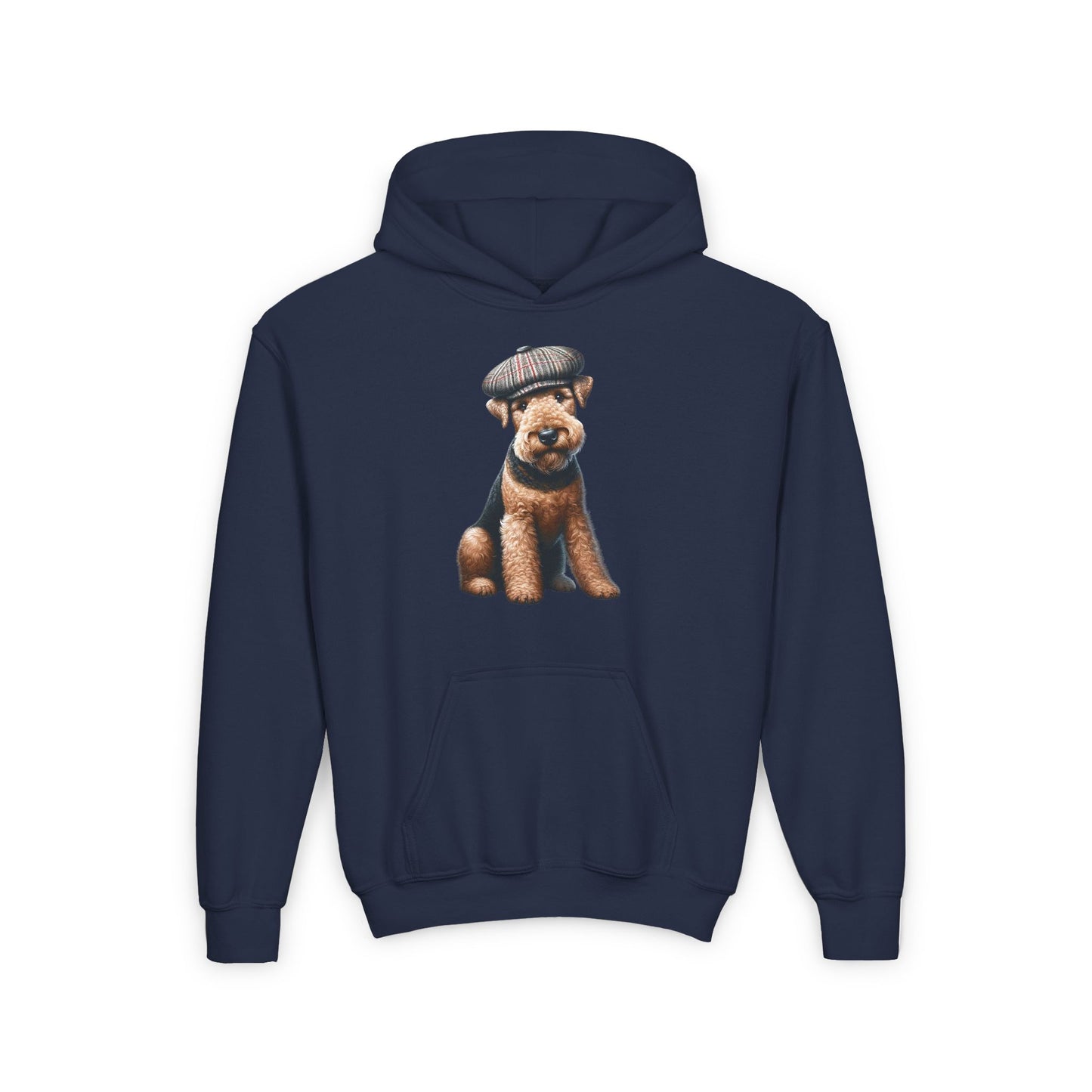 Aerdale Terrier Wearing Tweed Flat Cap #2- Youth Hoodie - Too Cute Pets