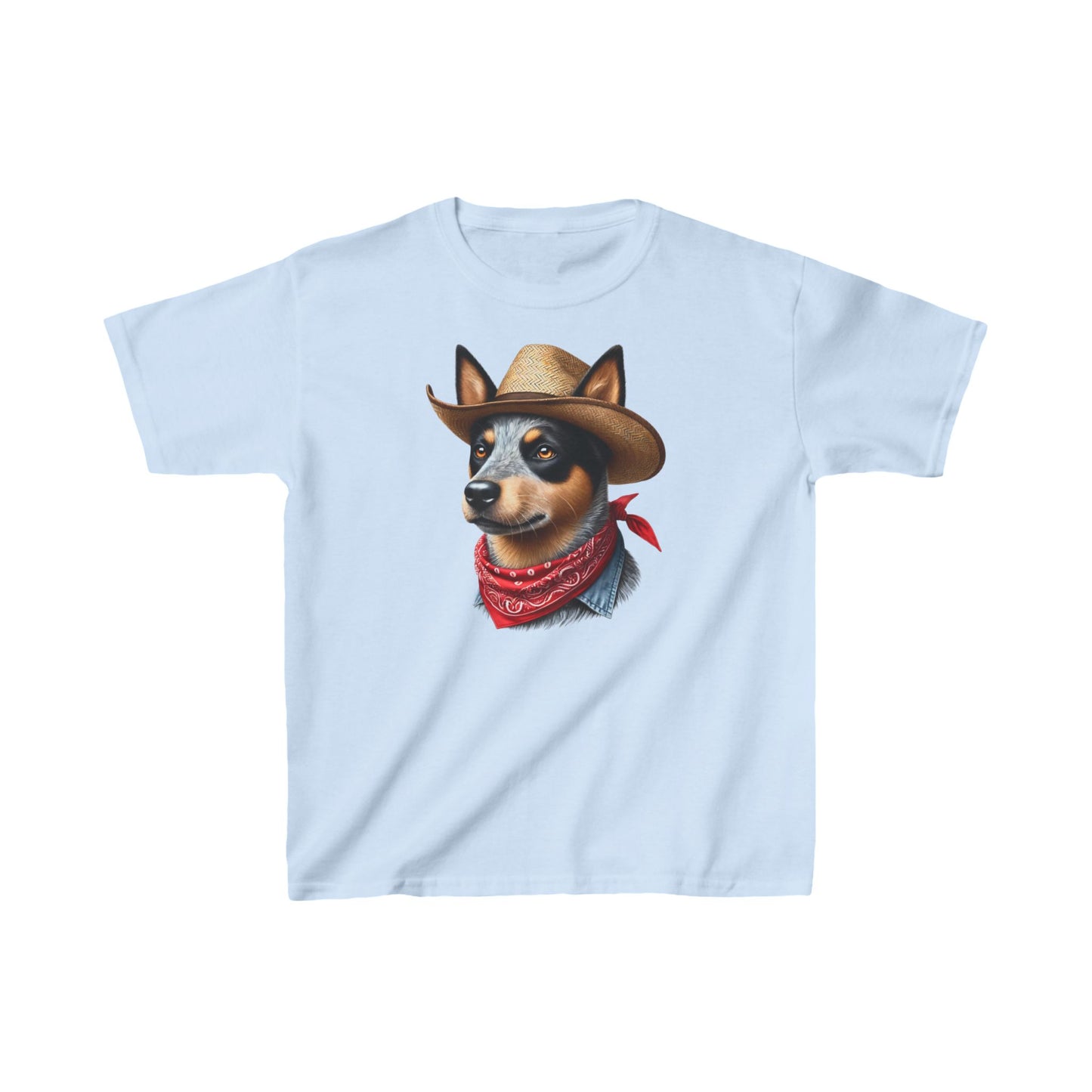 Cattle Dog Wearing A Bandana & Straw Hat Youth T-Shirt - Too Cute Pets