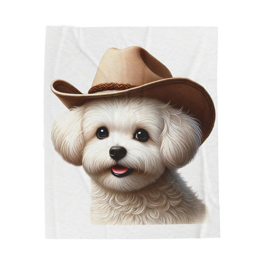 Maltese Wearing a Cowgirl Hat - Sherpa Blanket