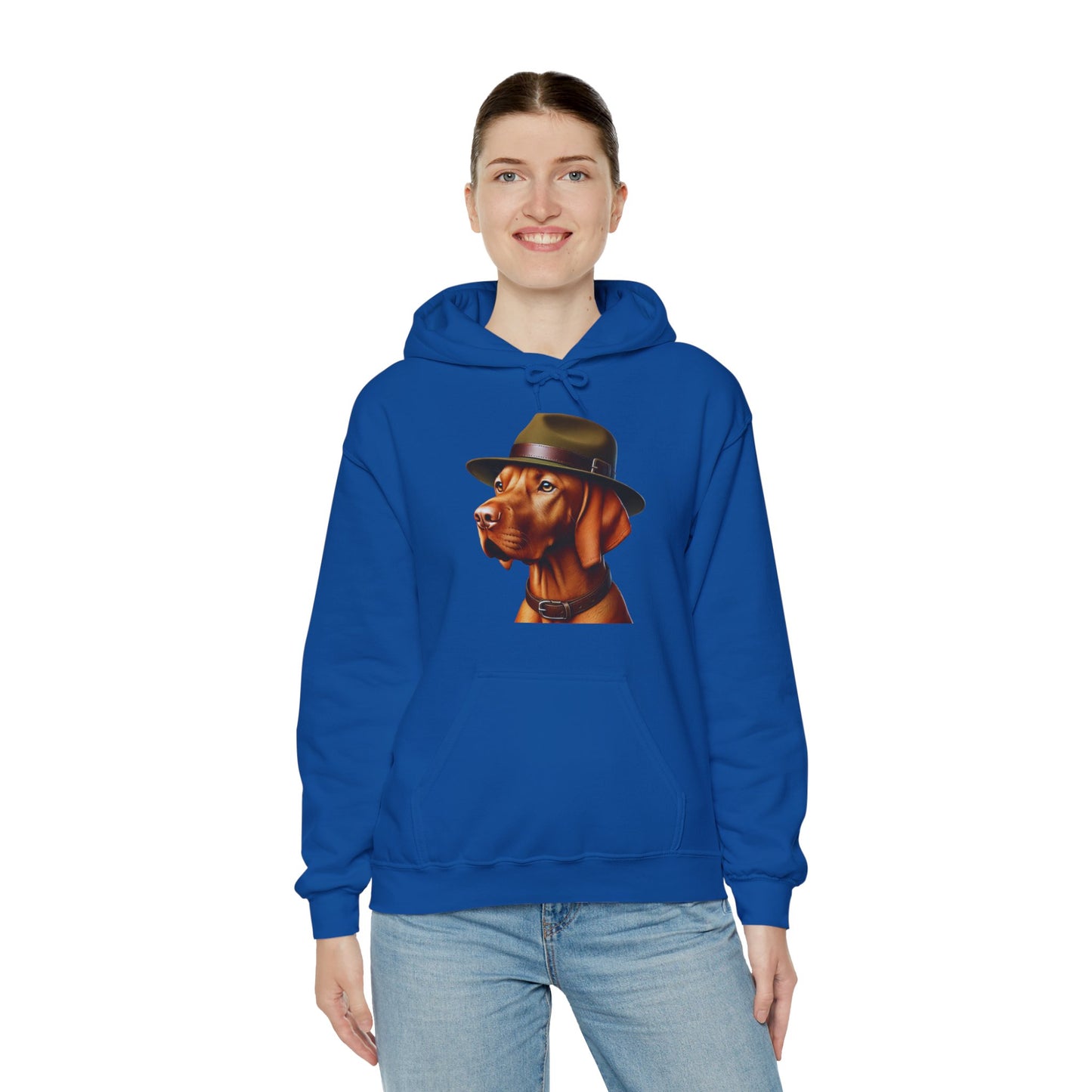 Dashing Vizsla Wearing Campaign Hat - Adult Hoodie - Too Cute Pets