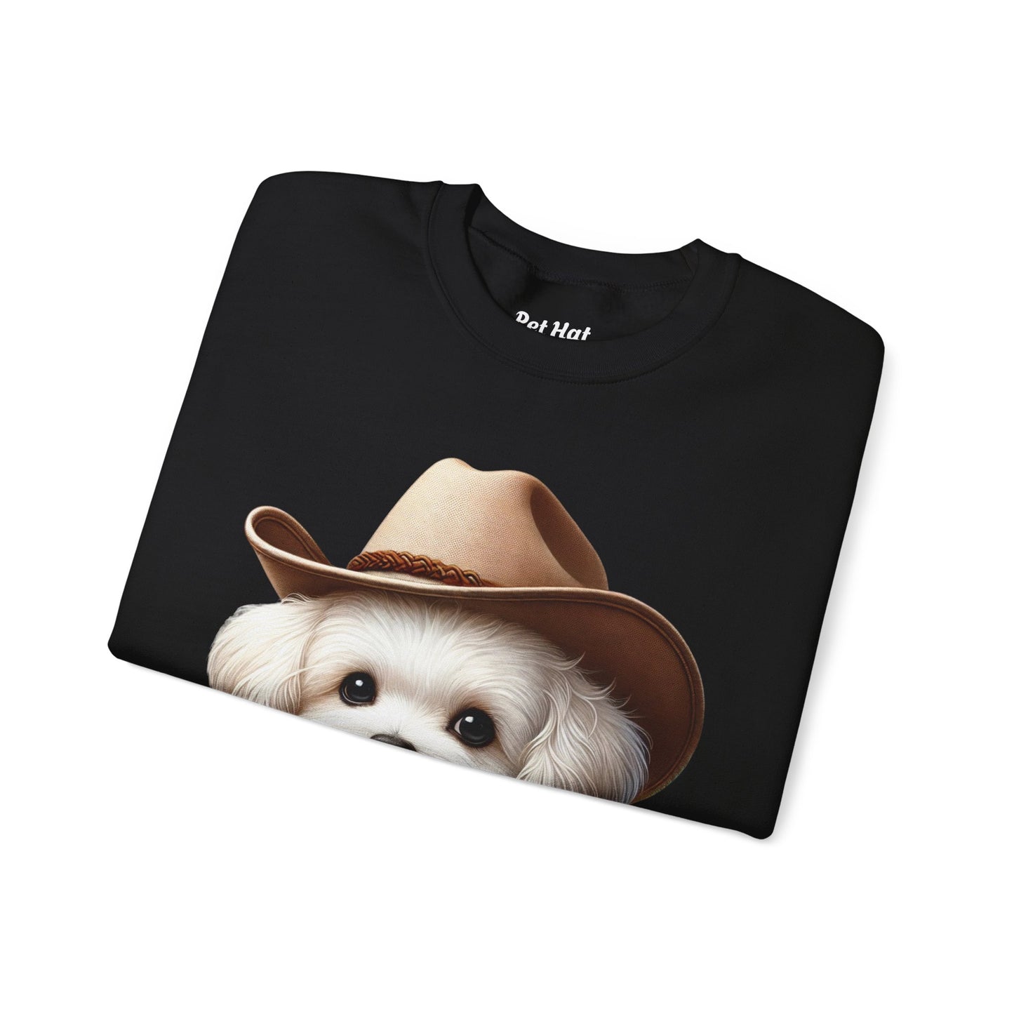 Cute Maltese Wearing A Cowgirl Hat- Adult Crewneck Sweatshirt - Too Cute Pets