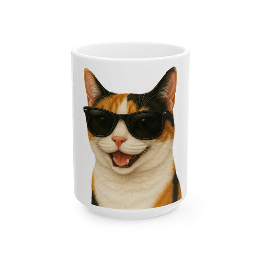 Calico Shorthair Cat Wearing Sunglasses Ceramic Mug