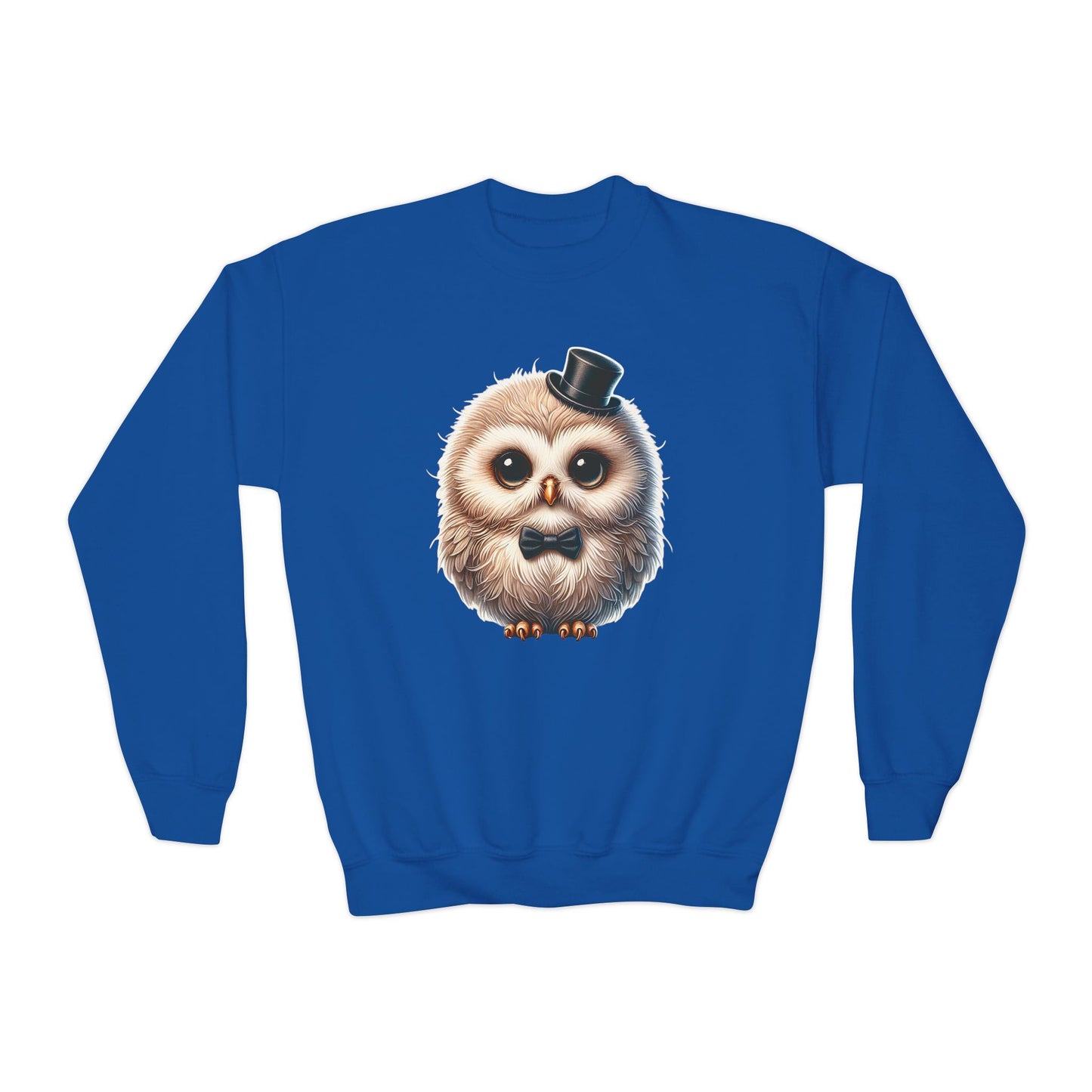 Owl Wearing A Top Hat Youth Crewneck Sweatshirt - Too Cute Pets