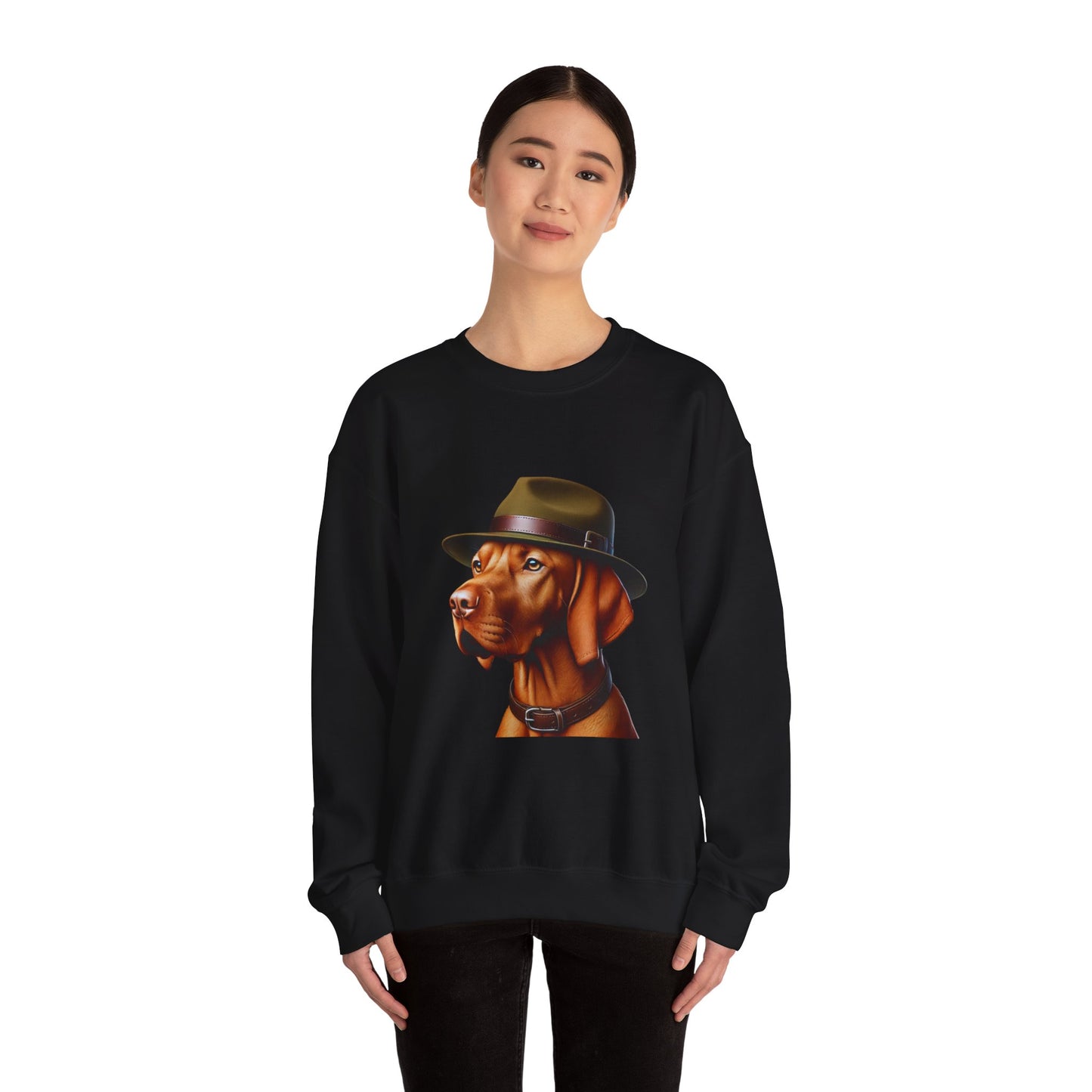 Dashing Vizsla Wearing A Campaign Hat- Adult Crewneck Sweatshirt - Too Cute Pets