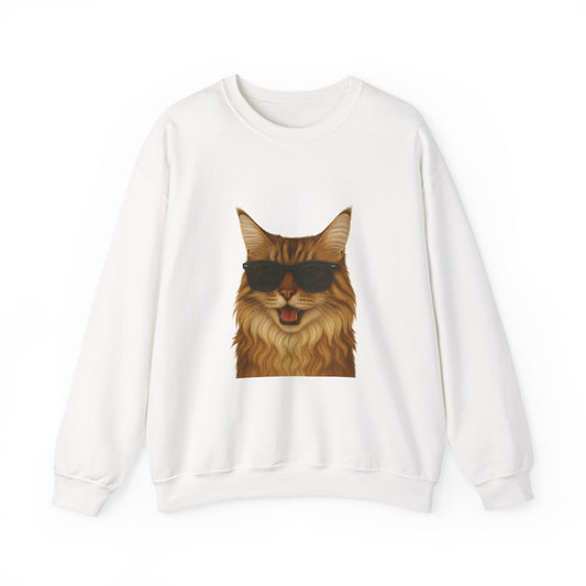 Maine Coon Wearing Sunglasses - Adult Crewneck Sweatshirt
