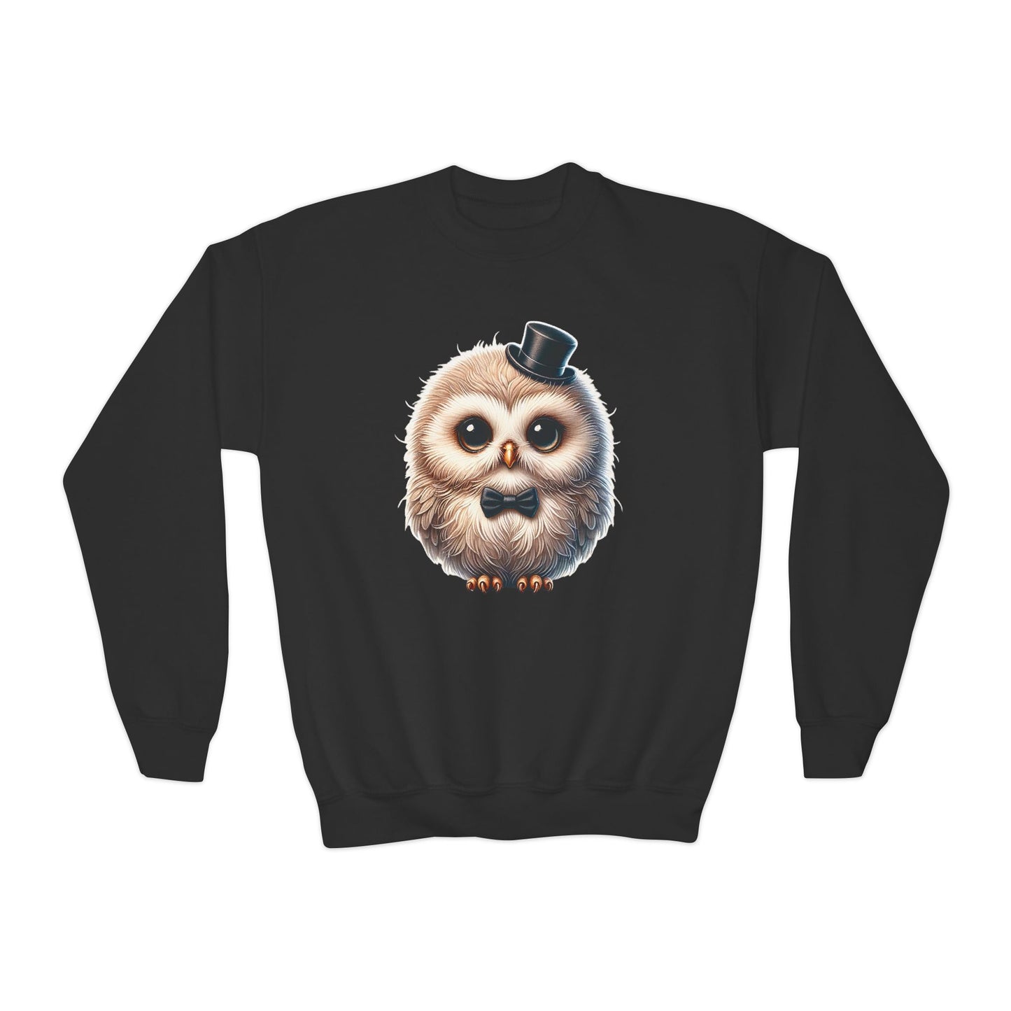 Owl Wearing A Top Hat Youth Crewneck Sweatshirt - Too Cute Pets