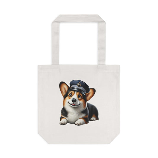 Corgi Wearing a Conductor's Hat - Cotton Tote Bag