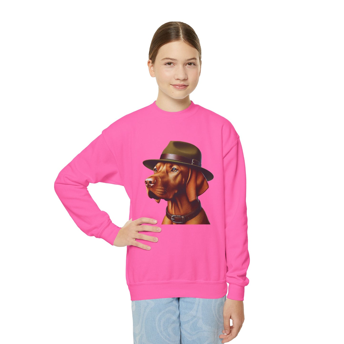 Vizsla Wearing Campaign Hat - Youth Sweatshirt - Too Cute Pets