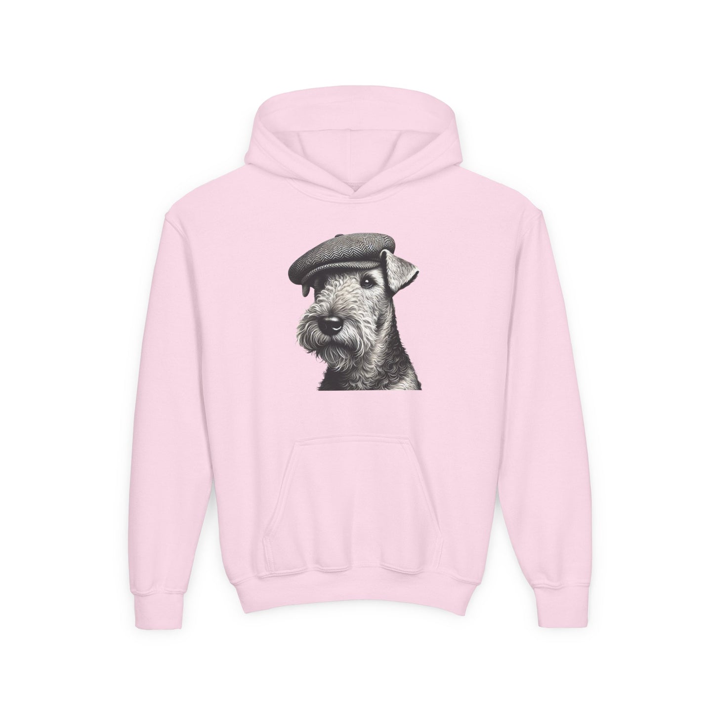 Airedale Terrier Wearing Tweed Flat Cap (Black and White)- Youth Hoodie - Too Cute Pets