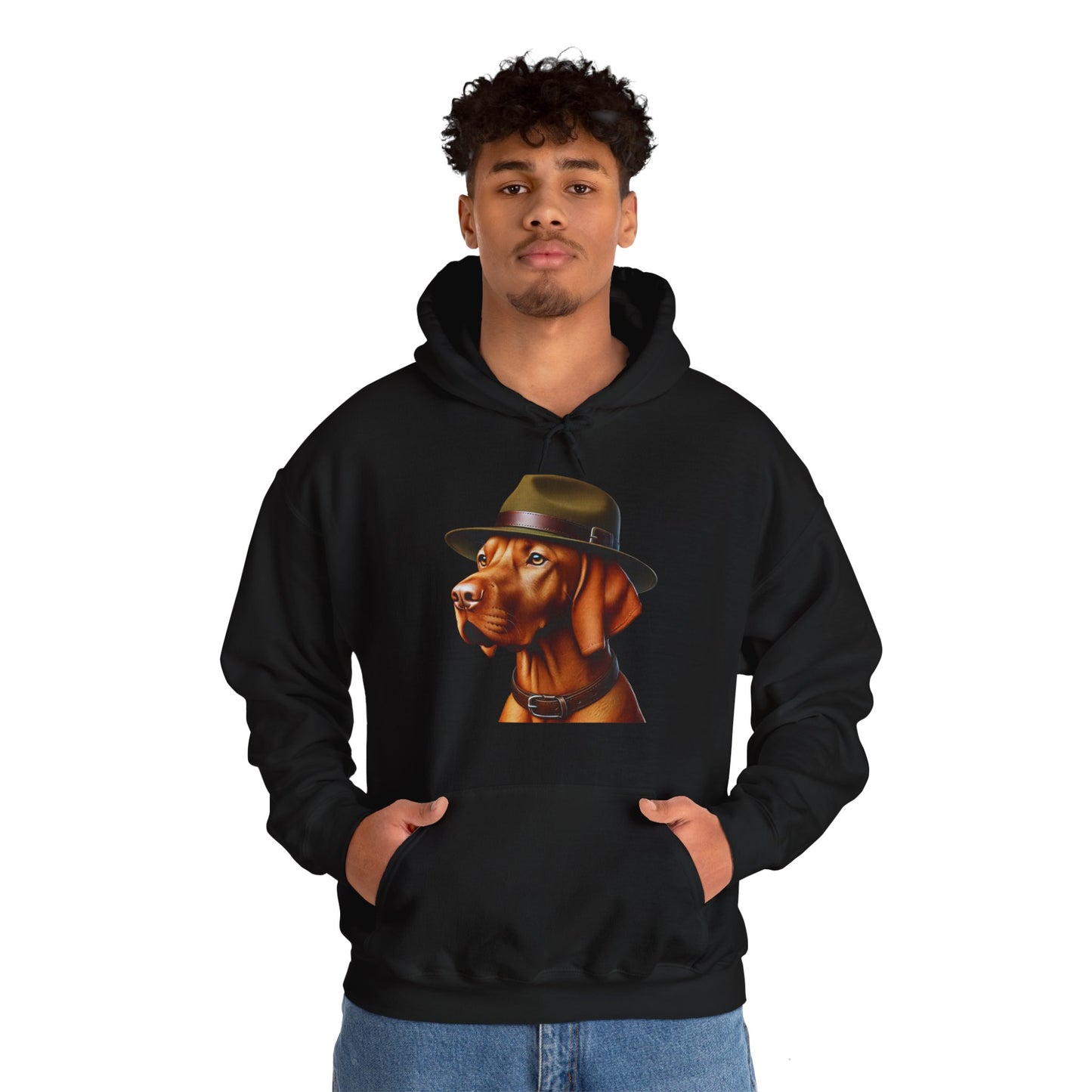Dashing Vizsla Wearing Campaign Hat - Adult Hoodie - Too Cute Pets