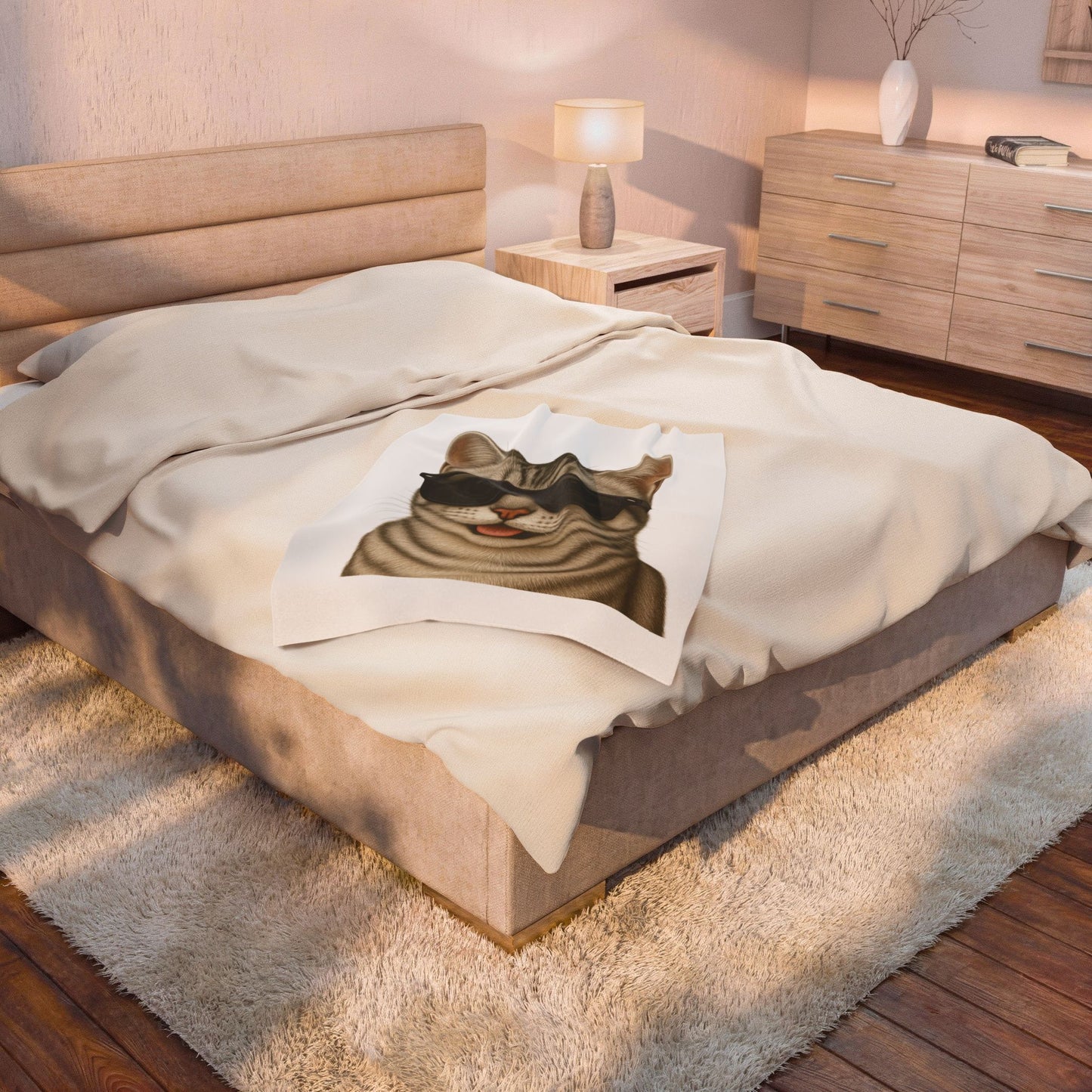 American Shorthair Silver Tabby Wearing Sunglasses - Sherpa Blanket