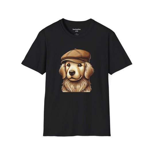 Golden Retriever Wearing Newsboy Cap - Adult Hoodie