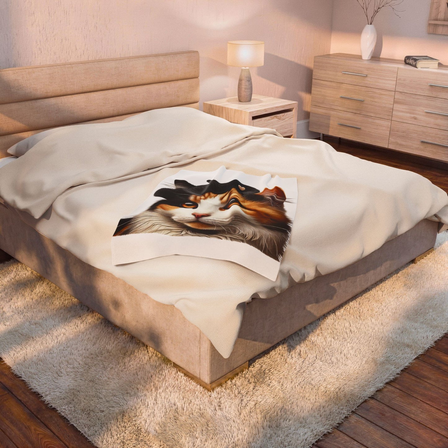 Calico Cat Wearing a Beret - Sherpa Blanket
