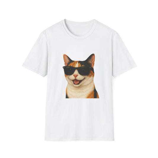 Calico Shorthair Cat Wearing Sunglasses - Adult T-Shirt