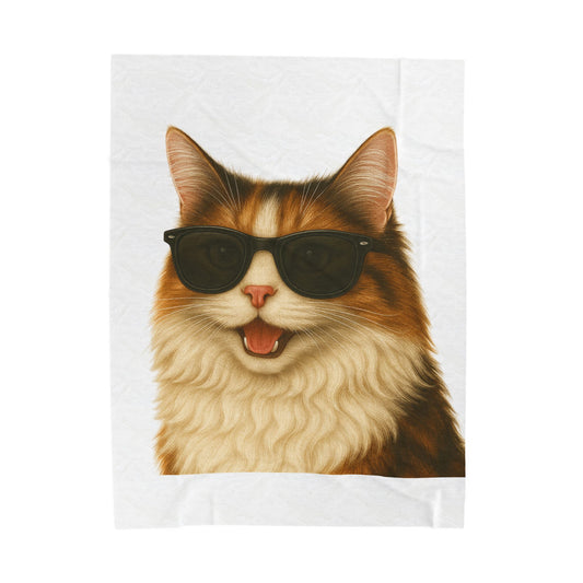 Calico Cat Wearing Sunglasses - Sherpa Blanket