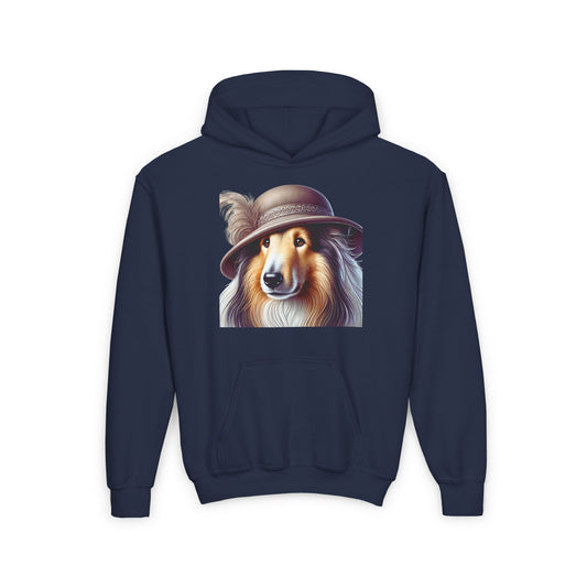 Collie In Cloche Hat- Hooded Youth Sweatshirt