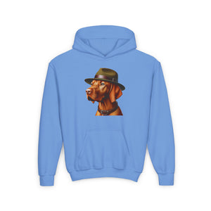 Vizsla Wearing Campaign Hat Hoodie - Youth Sweatshirt - Too Cute Pets
