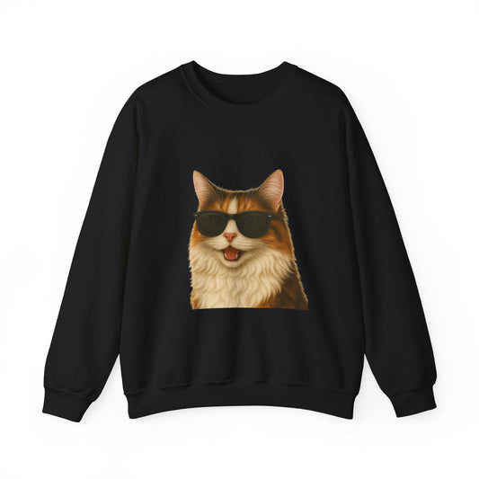 Calico Cat Wearing Sunglasses - Adult Crewneck Sweatshirt